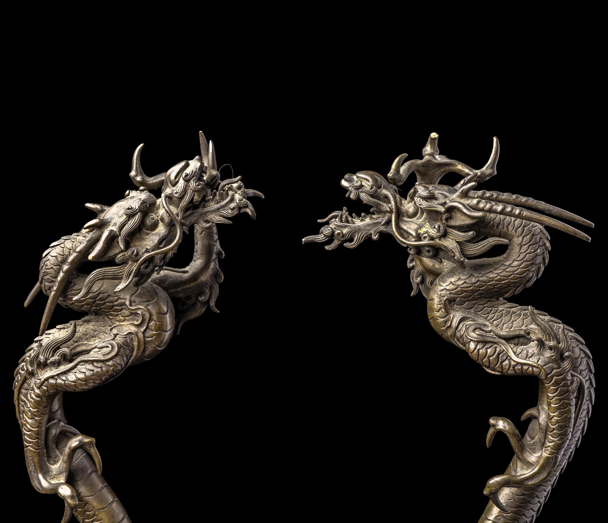 A Pair of Japanese Bronze 'Dragon' Okimono
