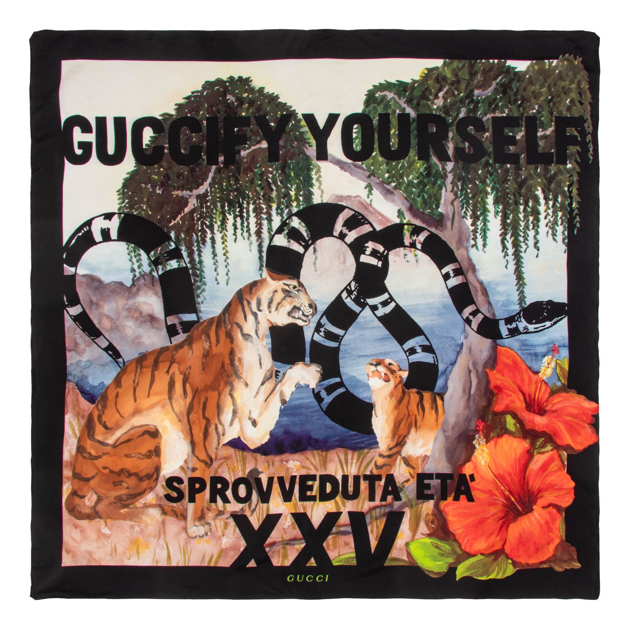 GUCCI, FIVE PRINTED SILK SCARVES