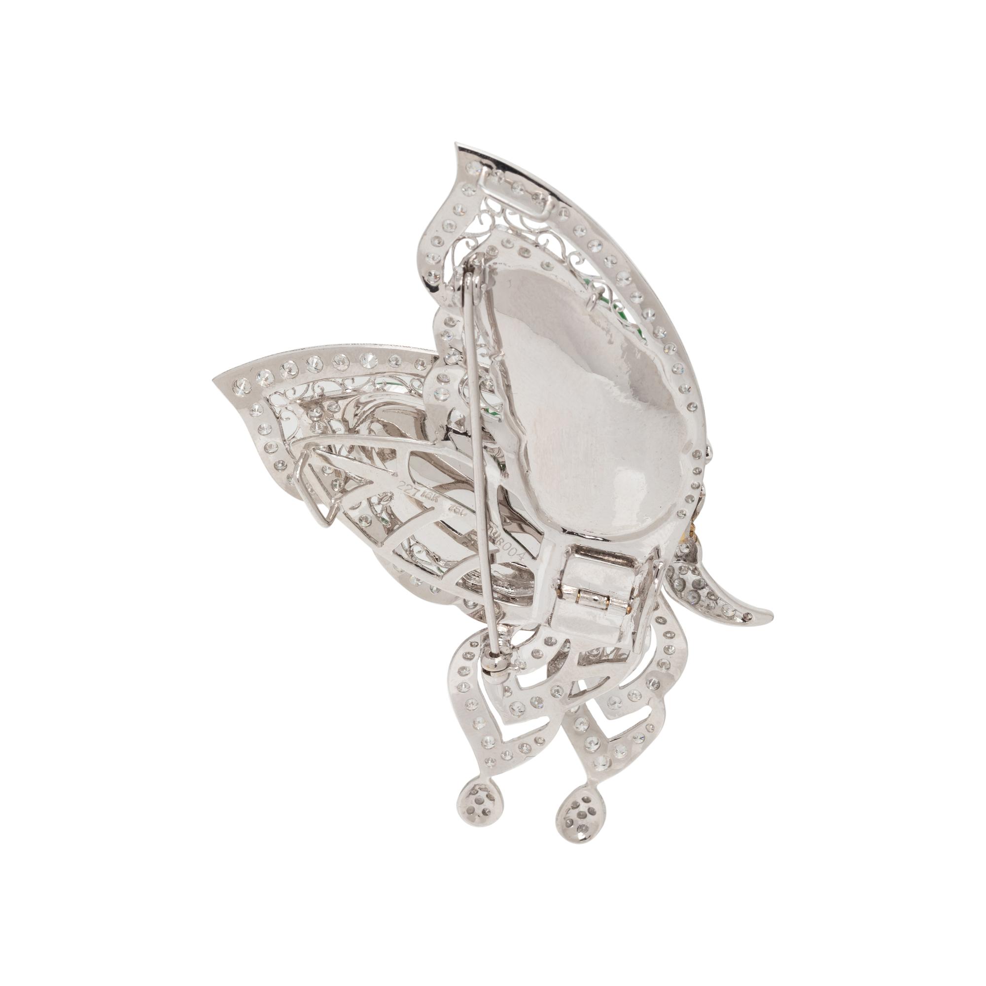 CARVED JADEITE AND DIAMOND BUTTERFLY BROOCH