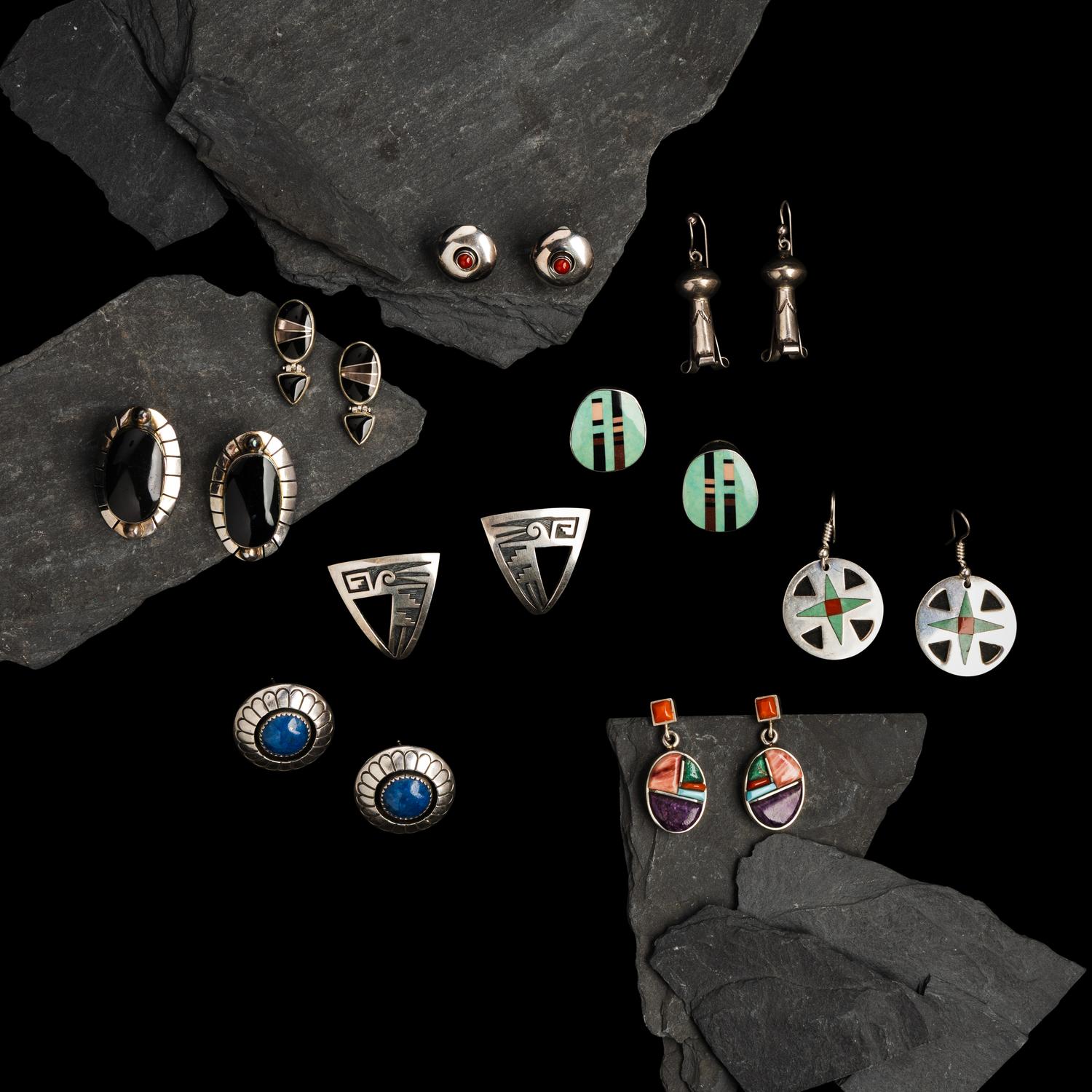 An Assortment Of Navajo, Hopi, Zuni, and Mexican Earrings