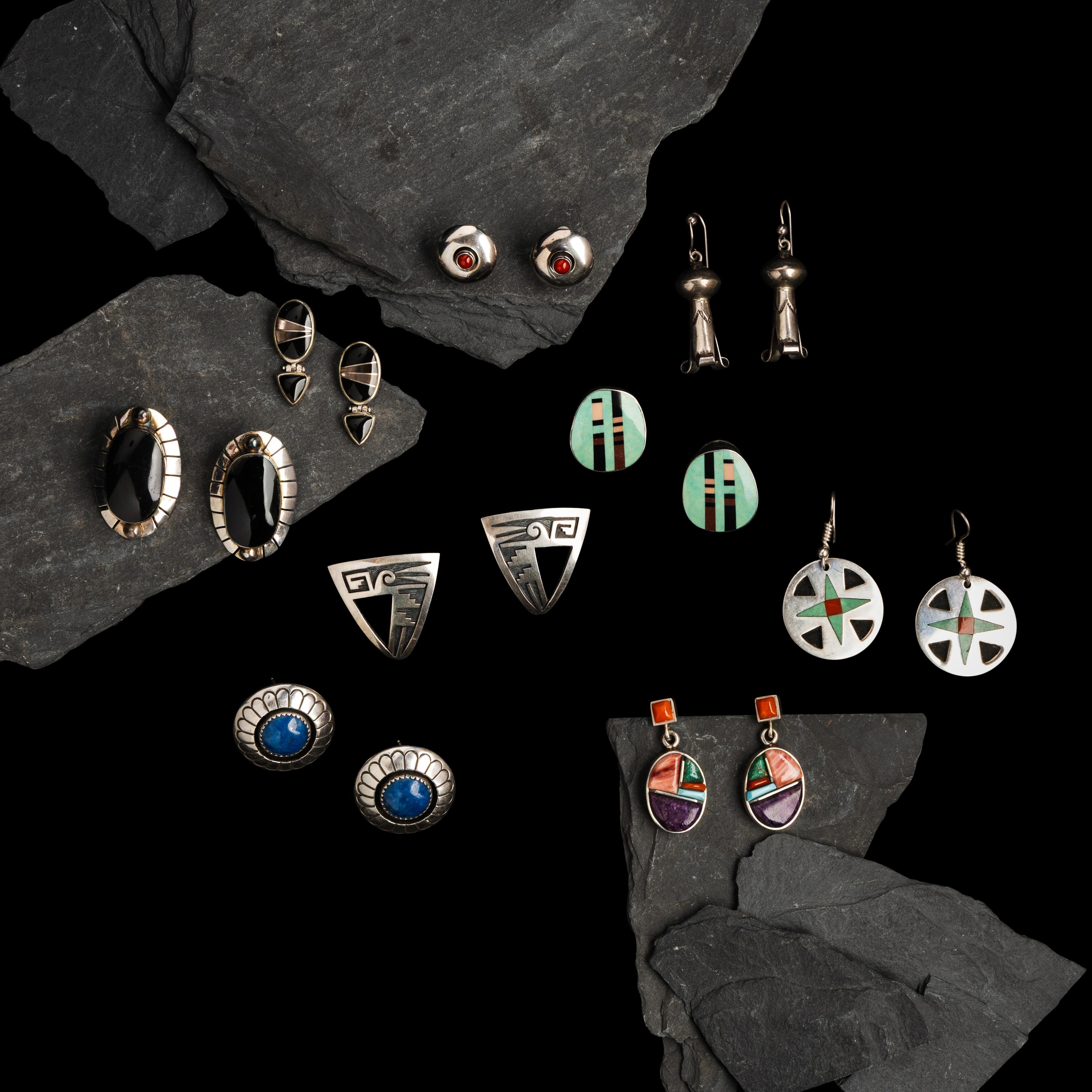 An Assortment Of Navajo, Hopi, Zuni, and Mexican Earrings