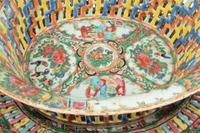 Three Chinese Export Rose Medallion Porcelain Cache Pots with Trays