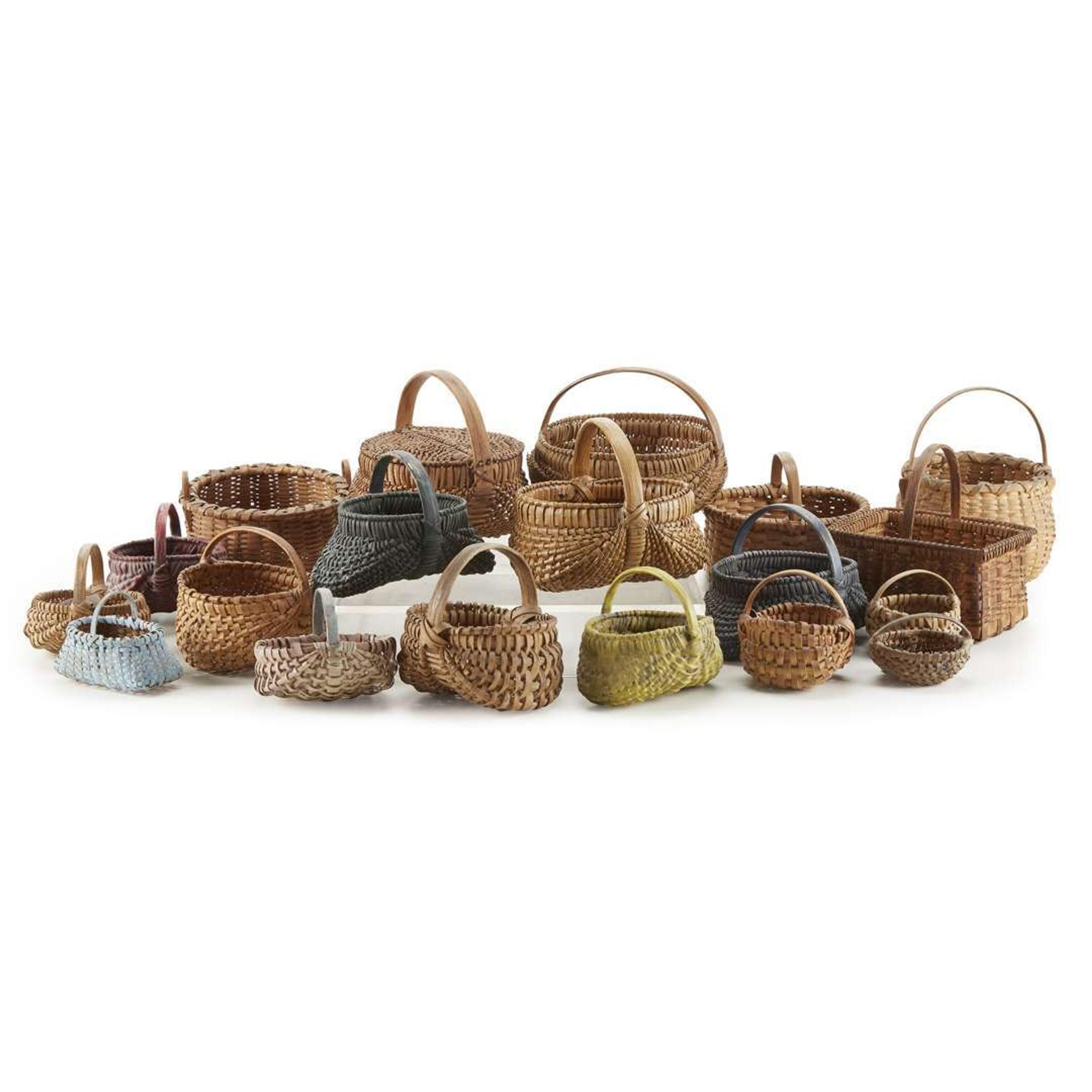 Collection of nineteen miniature woven baskets 19th/20th century