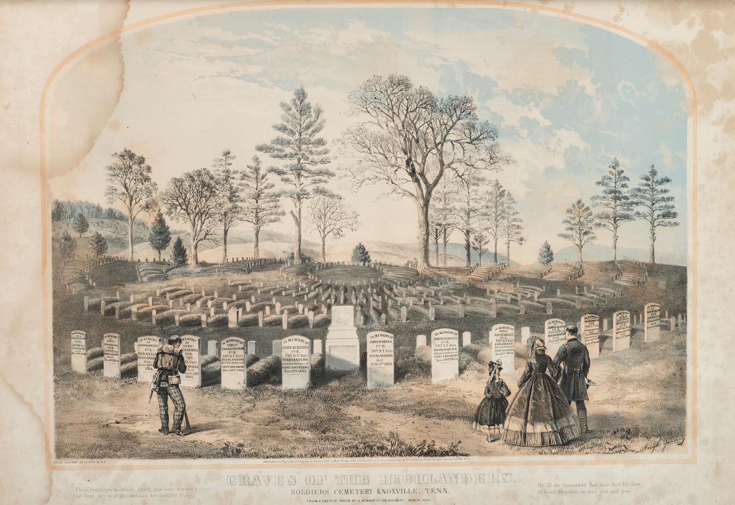 [CIVIL WAR] . YOUNG, Hugh, artist. HART, Charles, lithographer. Graves of the Highlanders. Soldiers Cemetery Knoxville, Tenn.