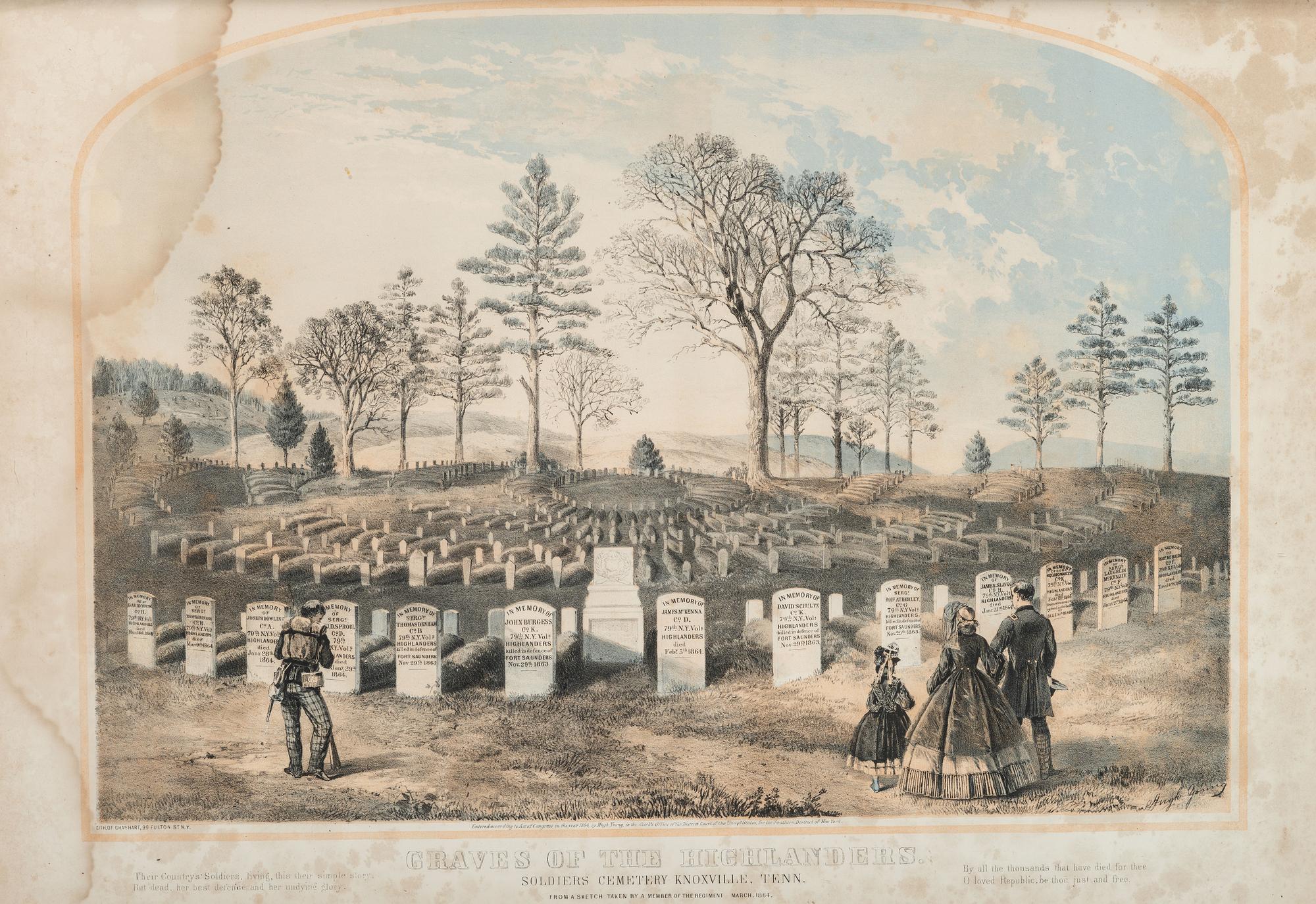 [CIVIL WAR] . YOUNG, Hugh, artist. HART, Charles, lithographer. Graves of the Highlanders. Soldiers Cemetery Knoxville, Tenn.
