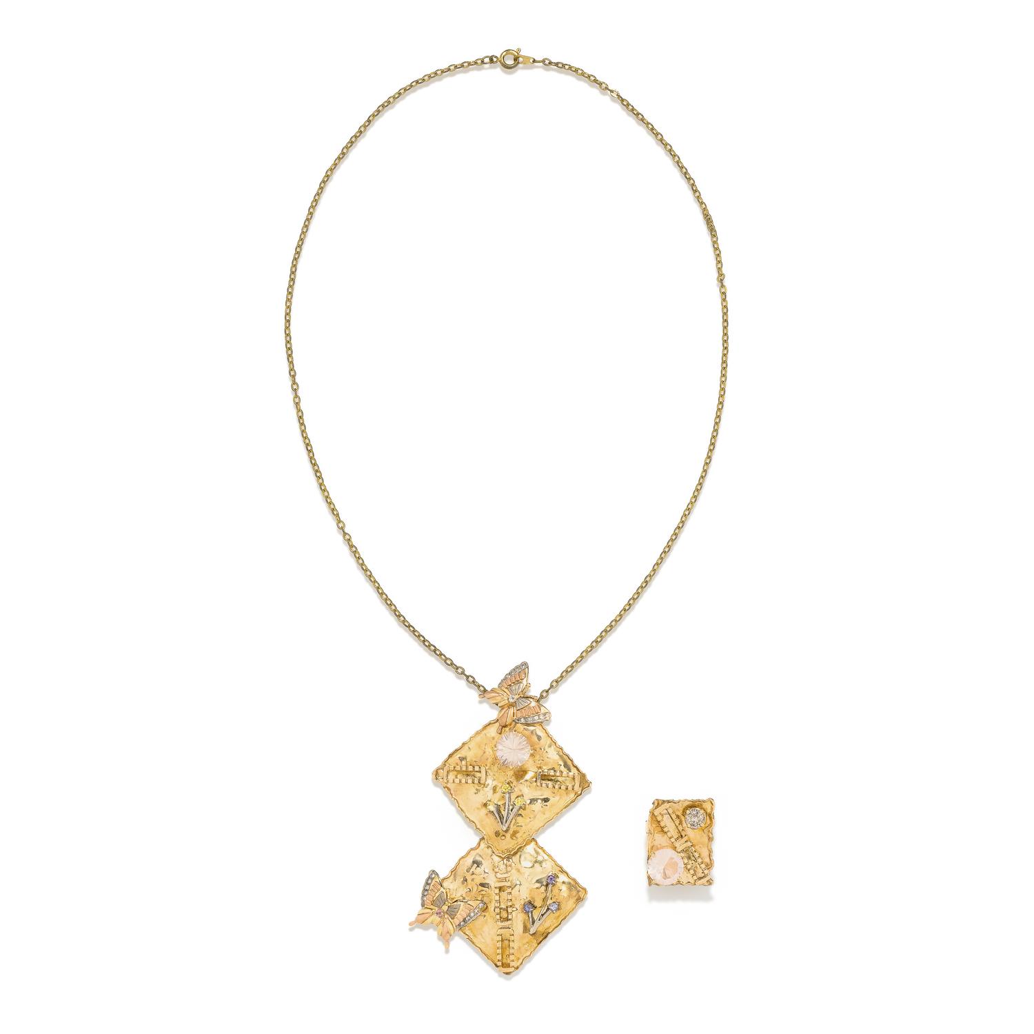 TRICOLOR GOLD PENDANT NECKLACE AND RING