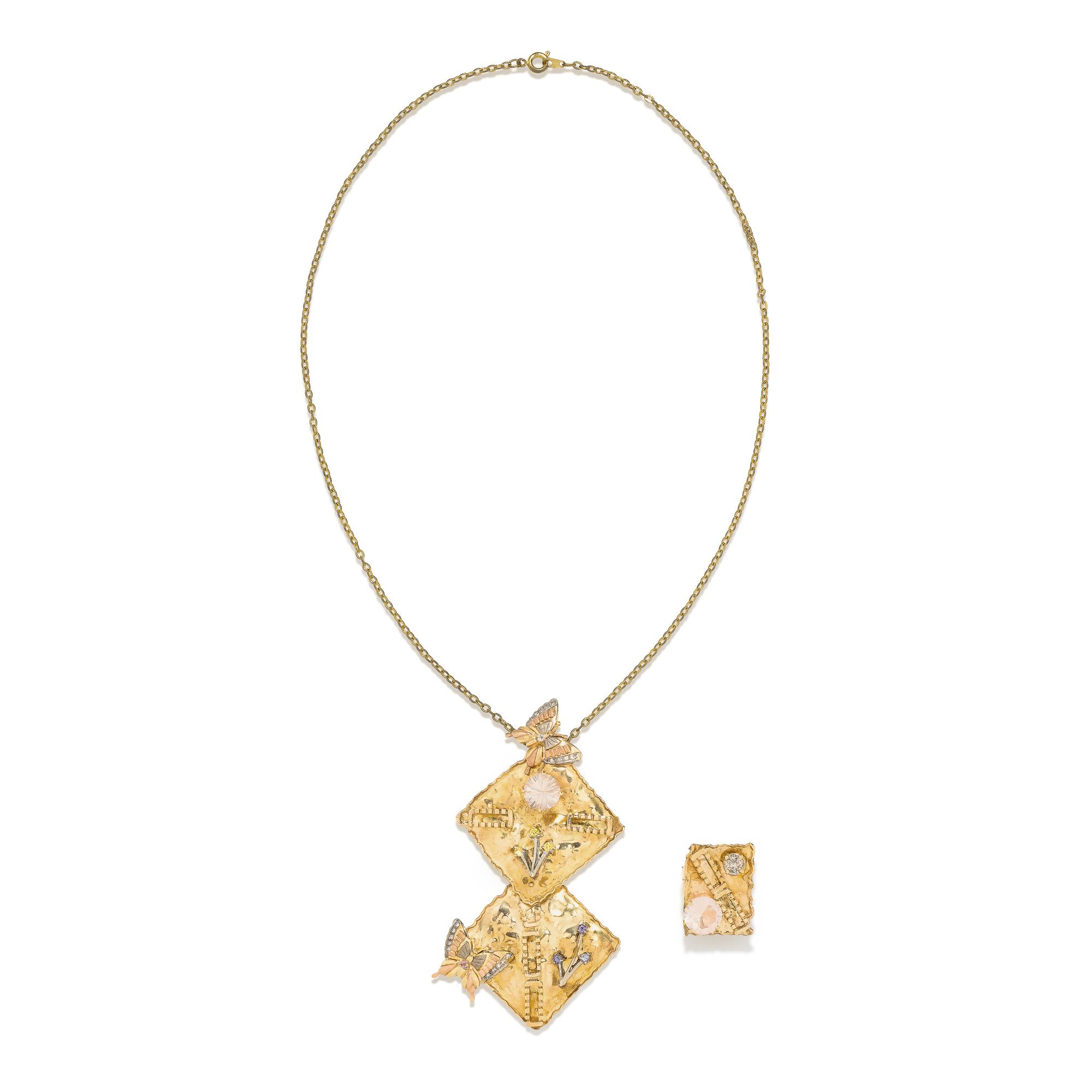 TRICOLOR GOLD PENDANT NECKLACE AND RING