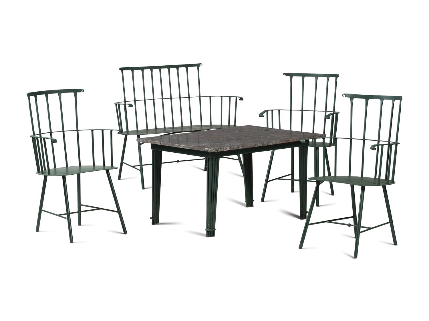 A Suite of Painted Metal Windsor Patio Furniture