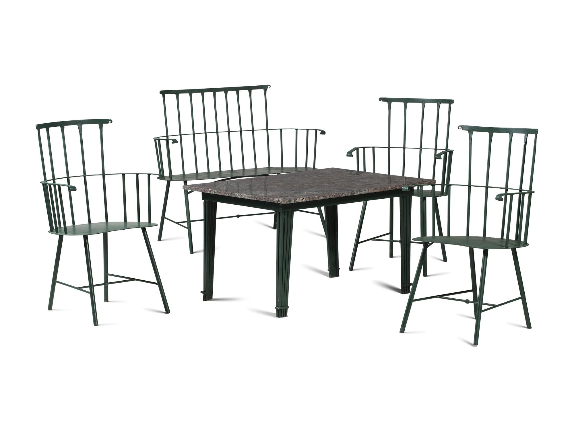 A Suite of Painted Metal Windsor Patio Furniture