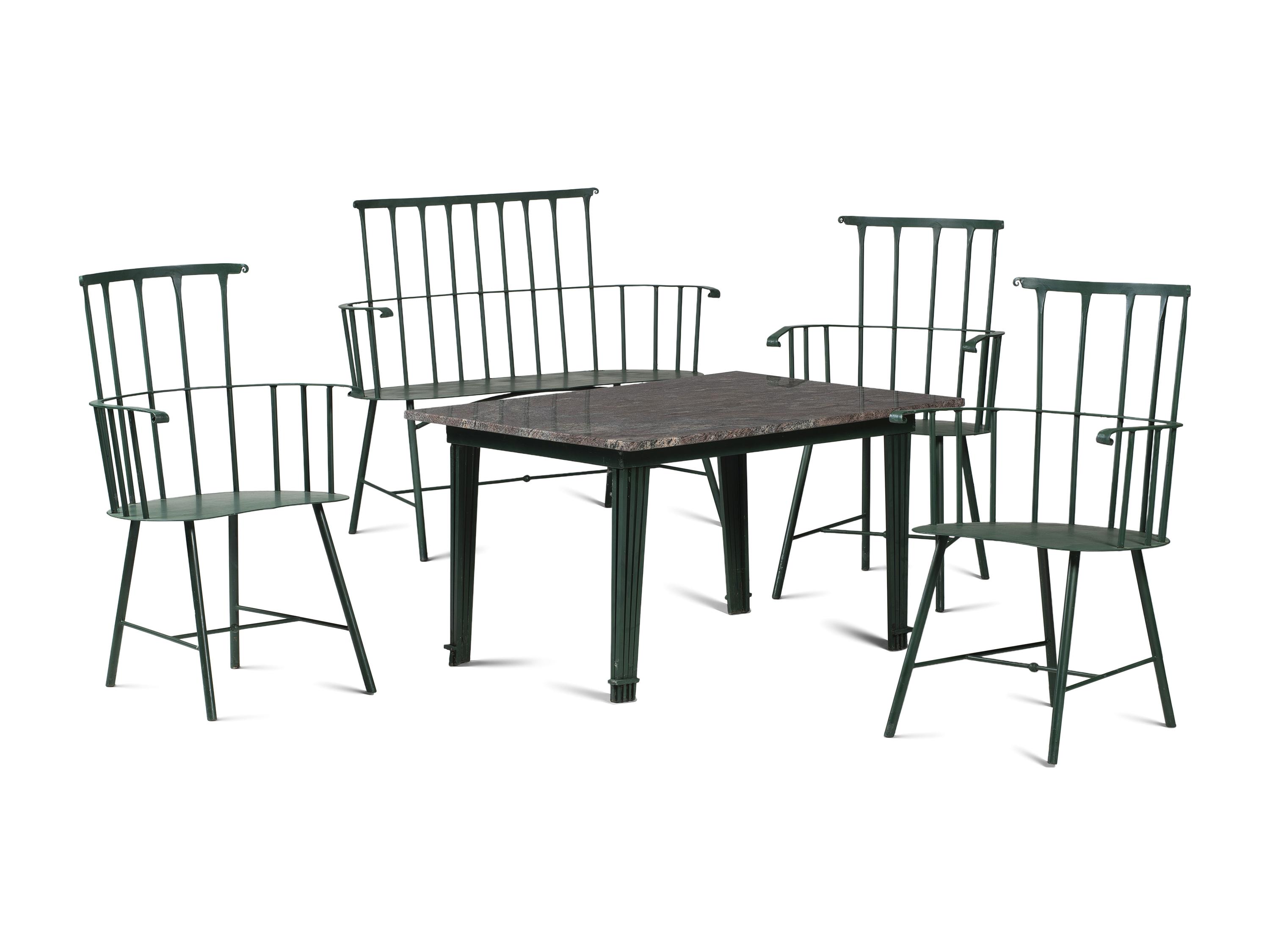 A Suite of Painted Metal Windsor Patio Furniture