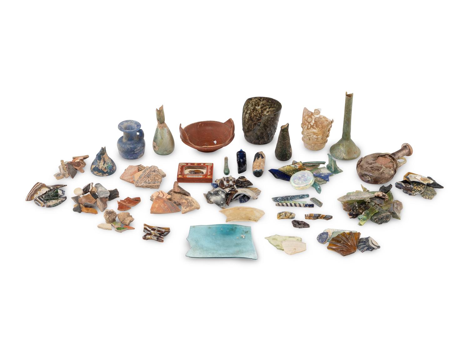 A Group of Ancient and Modern Glass and Ceramic Fragments