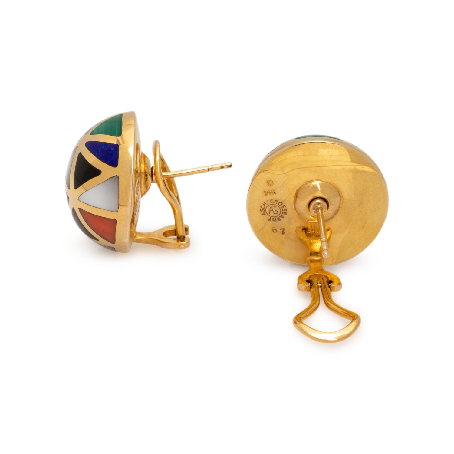 ASCH GROSSBARDT, YELLOW GOLD AND HARDSTONE EARCLIPS