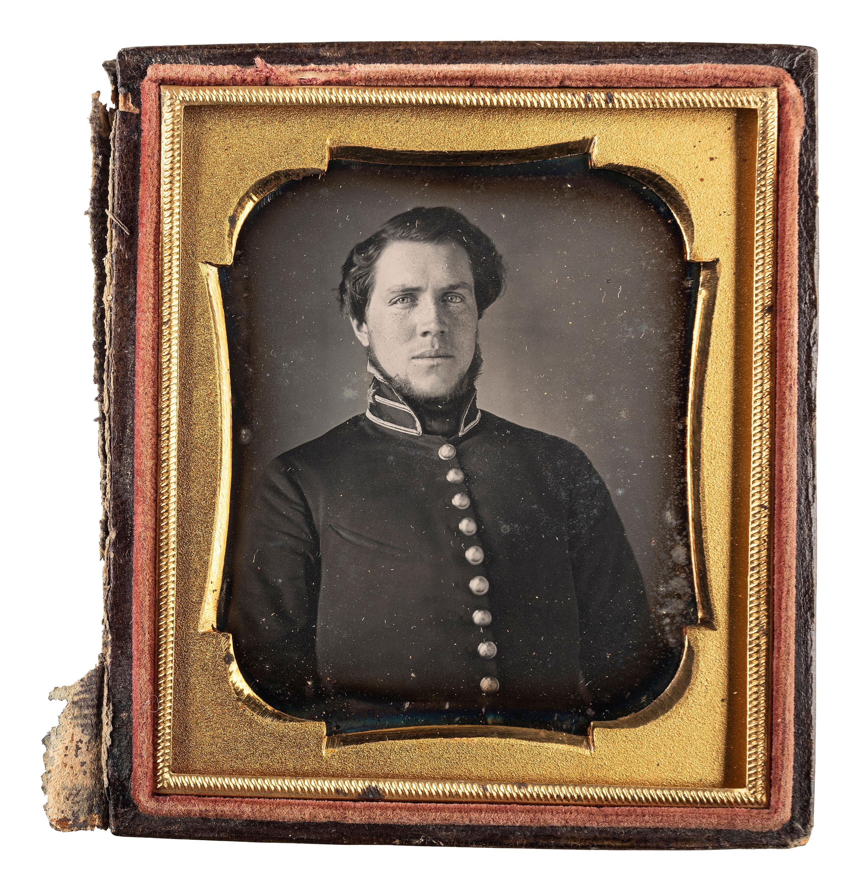 [EARLY PHOTOGRAPHY] -- [MILITARIA]. A group of 3 daguerreotypes of uniformed soldiers.