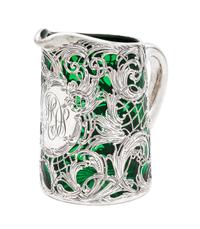 A Silver Overlay Glass Ewer Height 4 3/4 inches.