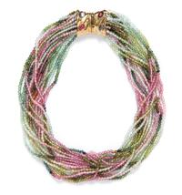 A 14 Karat Yellow, Amethyst, Quartz, and Tourmaline Multistrand Bead Torsade Necklace, 59.40 dwts.