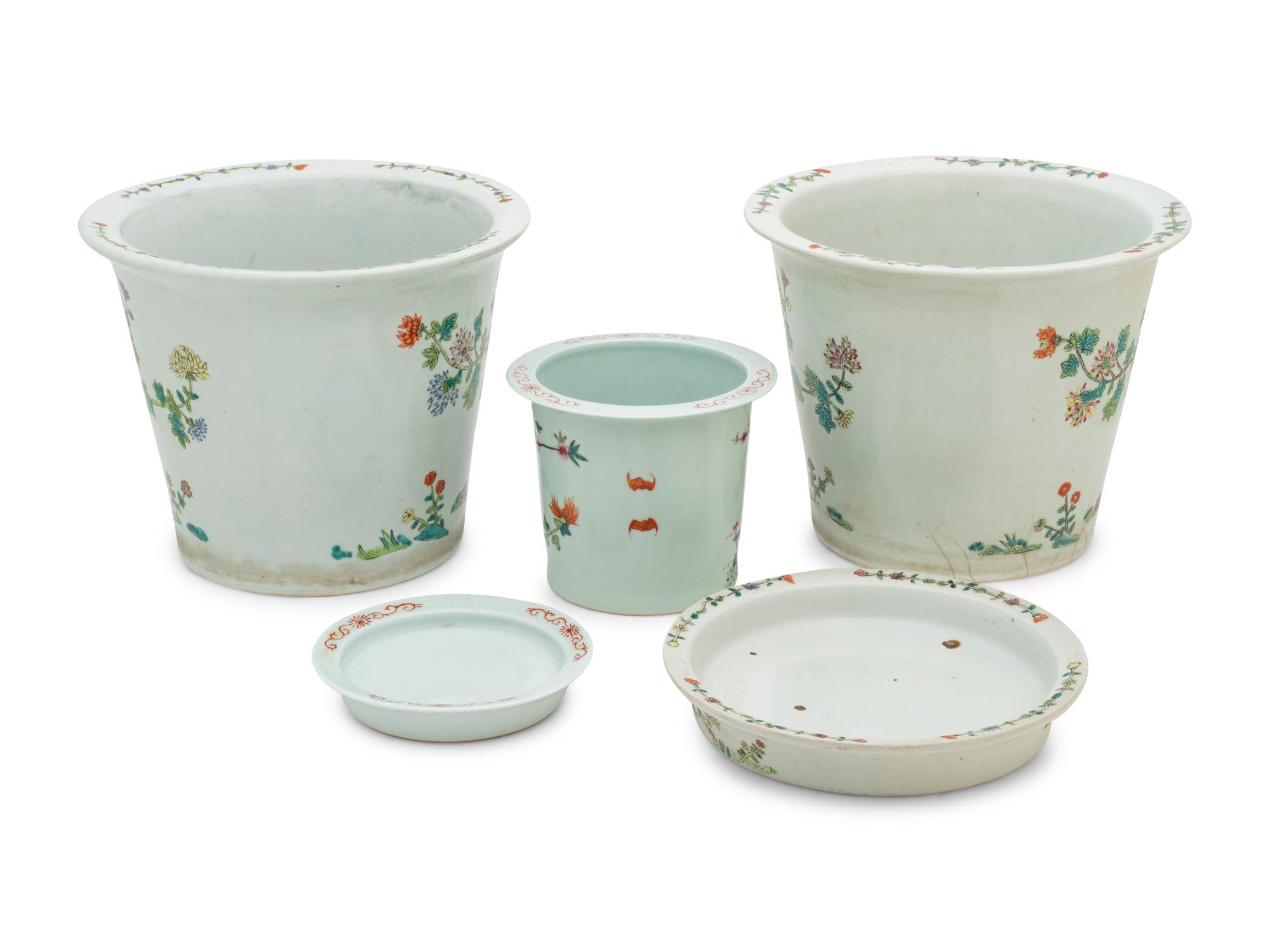 Three Chinese Famille Rose Porcelain Flowers Pots