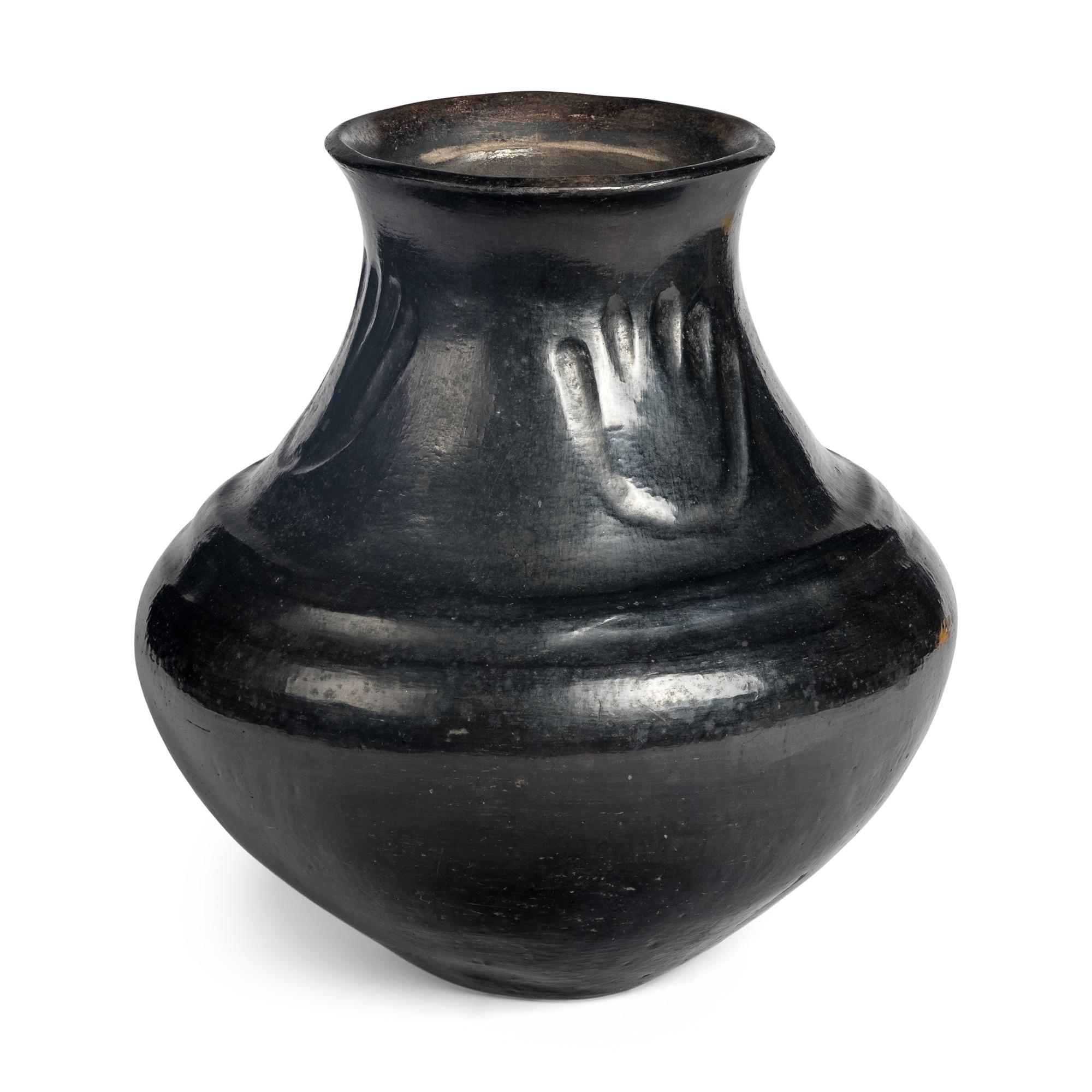 Santa Clara Blackware Pottery Jar, with Bear Paw Impressions