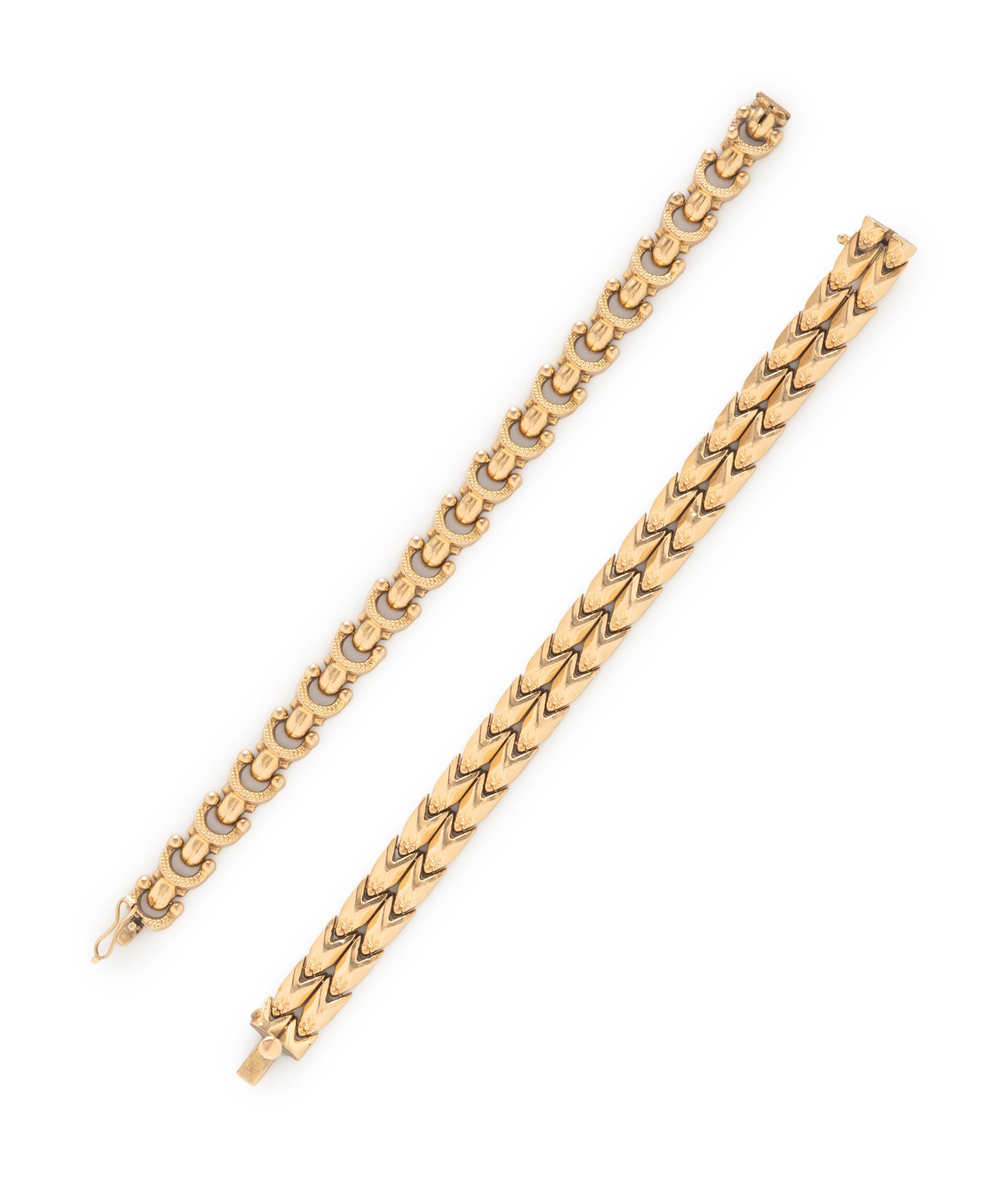 COLLECTION OF YELLOW GOLD FANCY LINK BRACELETS