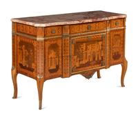 An Italian Marquetry Marble-Top Commode