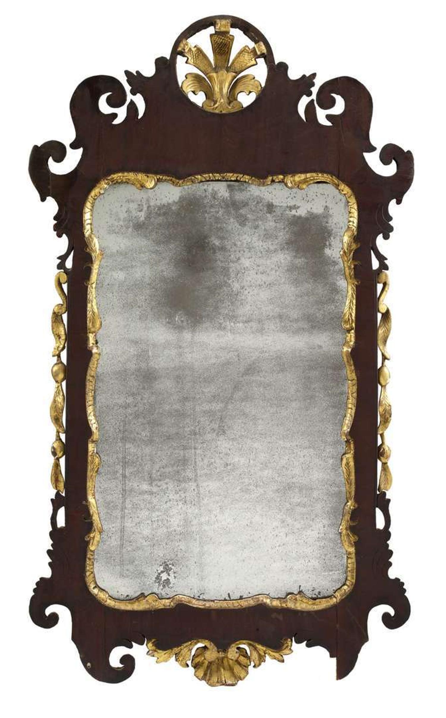 George III mahogany and parcel gilt looking glass mid 18th century