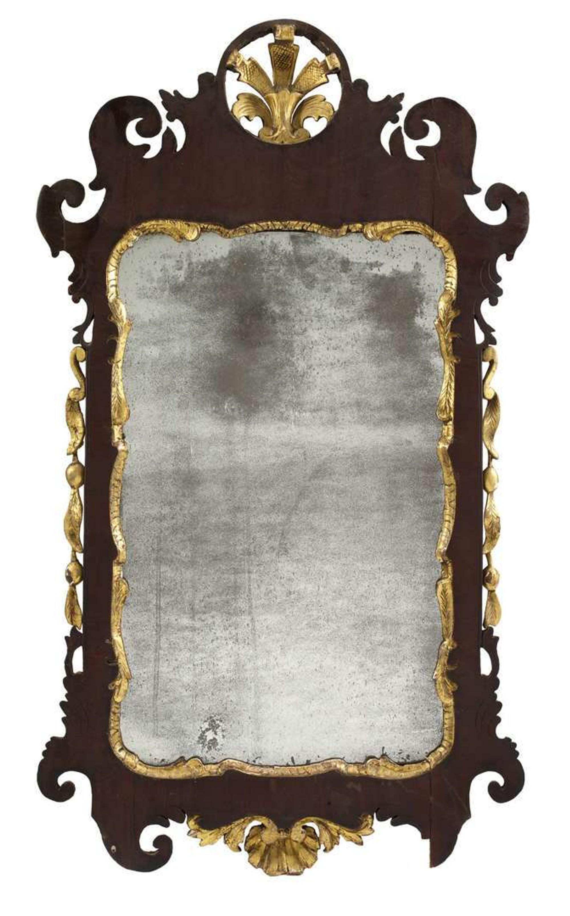 George III mahogany and parcel gilt looking glass mid 18th century