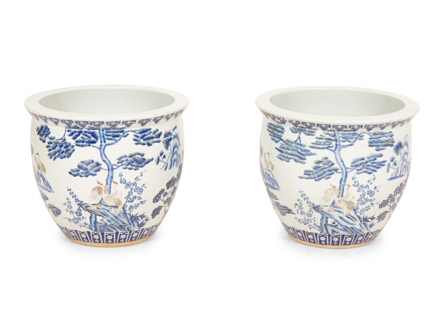 A Pair of Chinese Blue and White Porcelain Jardinières