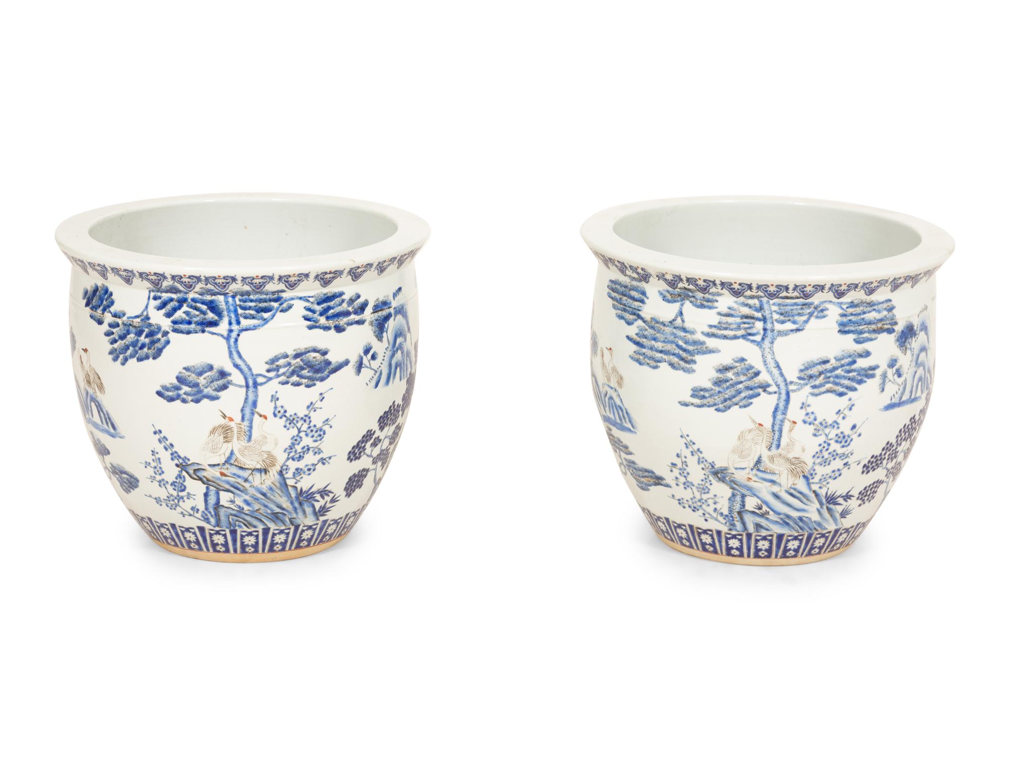 A Pair of Chinese Blue and White Porcelain Jardinières