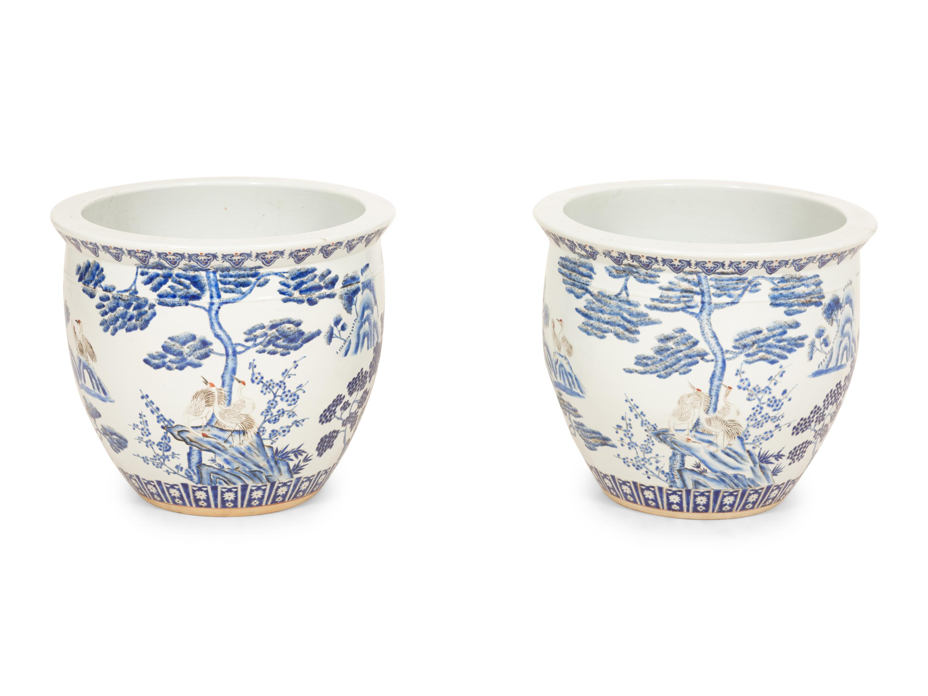 A Pair of Chinese Blue and White Porcelain Jardinières
