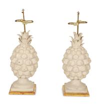 A Pair of White Painted Metal Pineapple-form Table Lamps