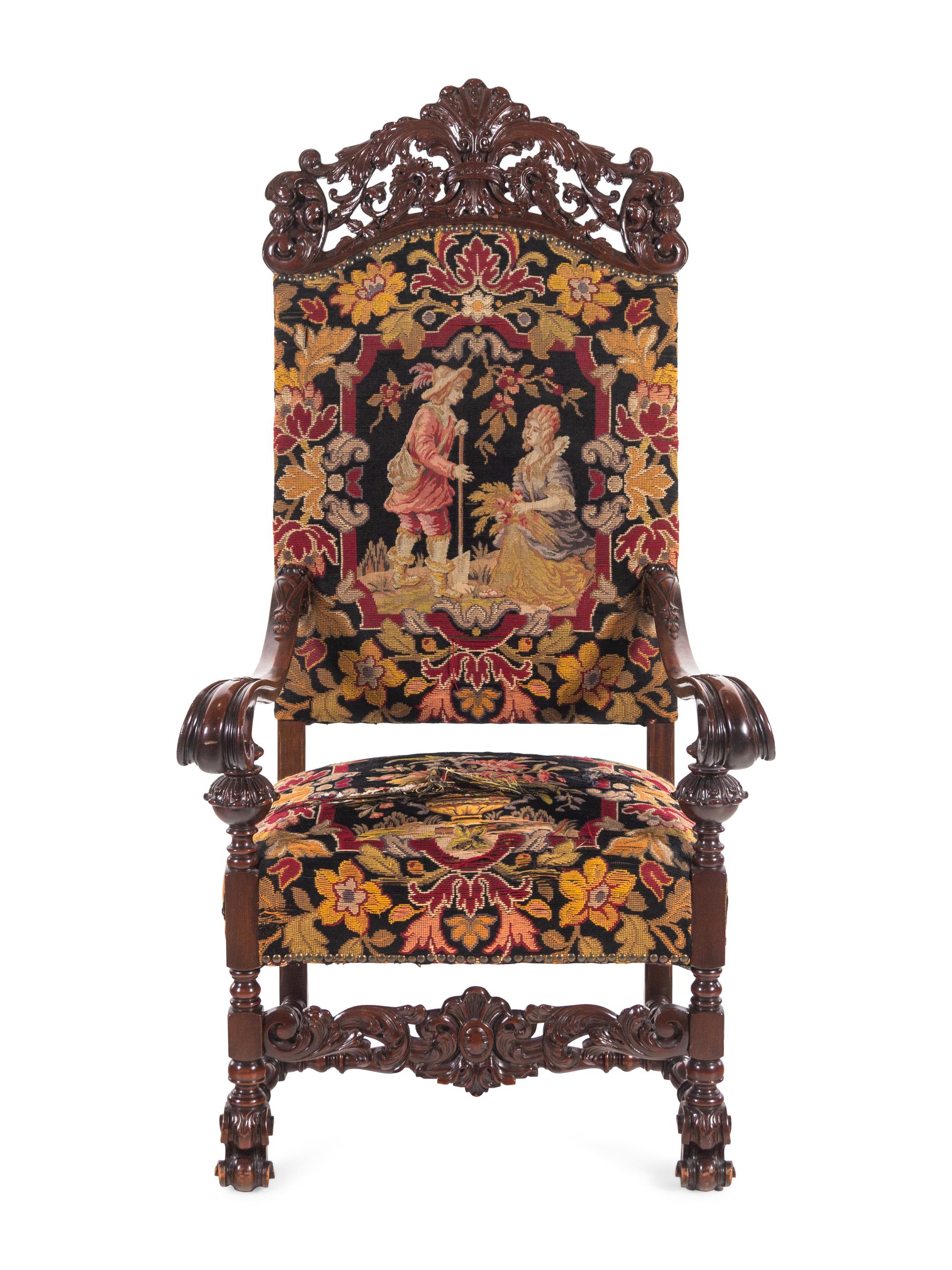 A William and Mary Style Carved Mahogany Armchair