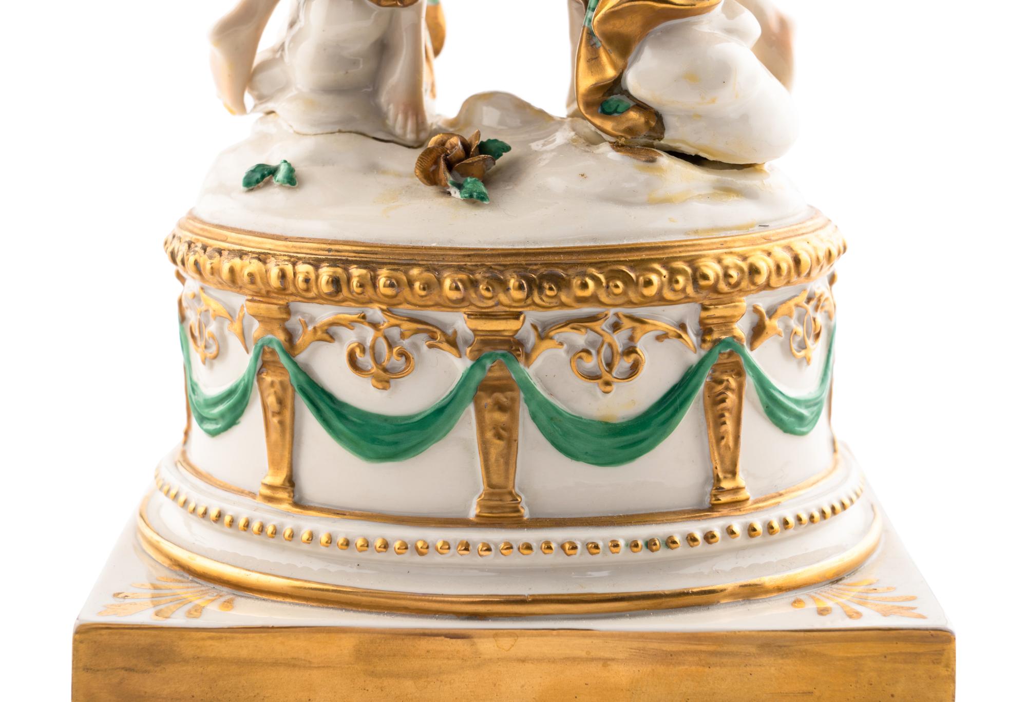 A Pair of Capodimonte Porcelain Figural Two-Light Candelabra