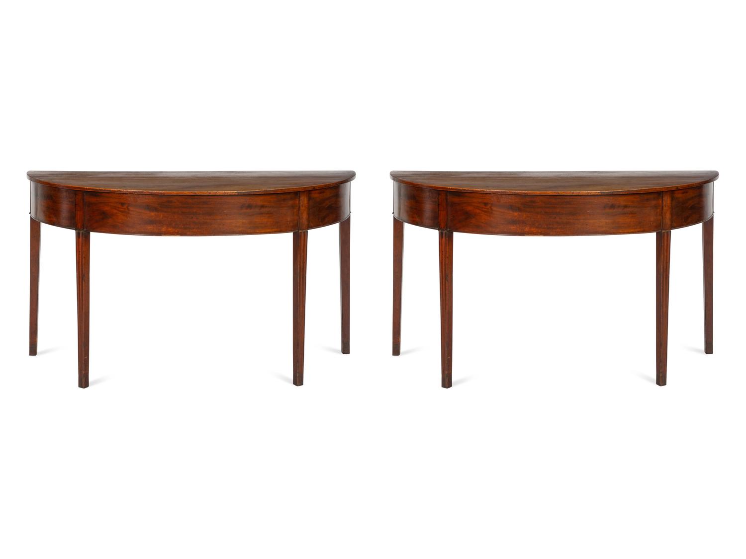 A Pair of George III Mahogany Demilune Console Tables