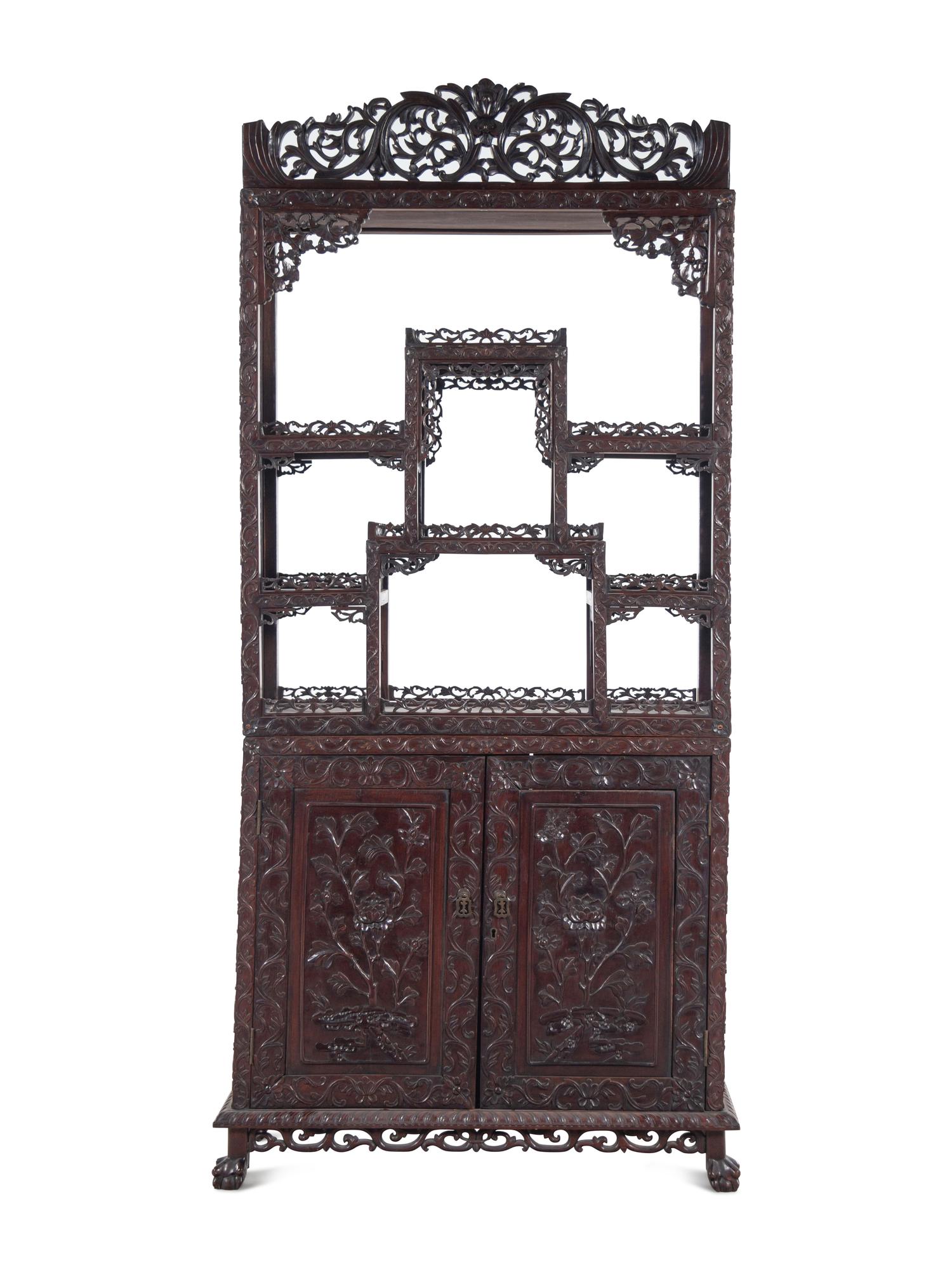 A Chinese Export Hardwood Displaying Cabinet