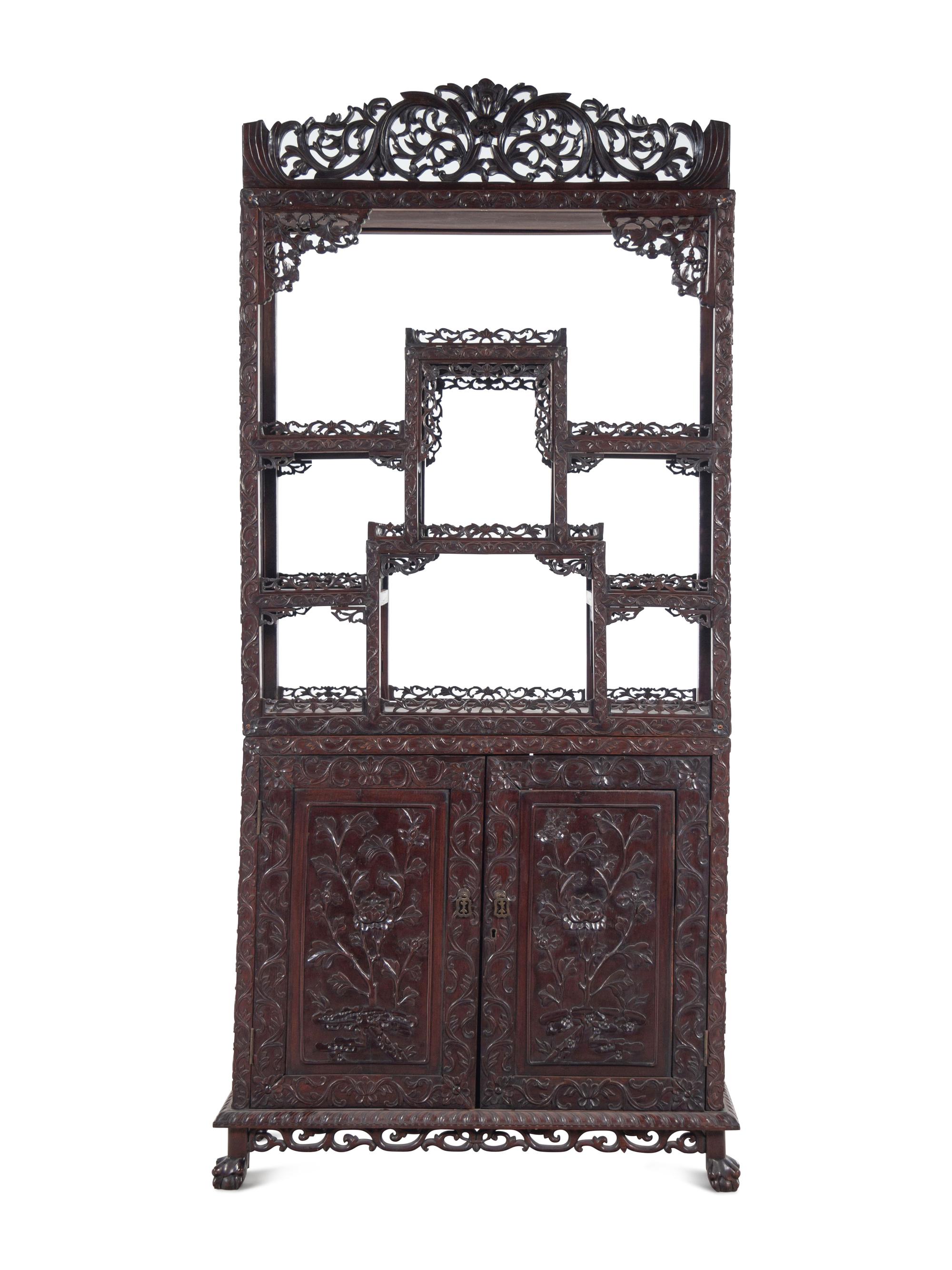 A Chinese Export Hardwood Displaying Cabinet