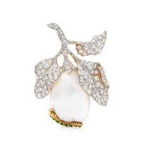 An Edwardian Platinum Topped Gold, Natural Pearl, Diamond and Demantoid Pendant/Brooch, Marcus & Co., 12.30 dwts.
