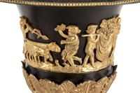 A Pair of Empire Style Gilt Bronze and Tôle Marble Urns