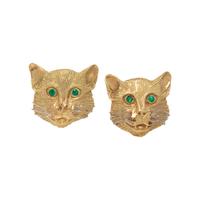 BICOLOR GOLD AND EMERALD CAT EARRINGS