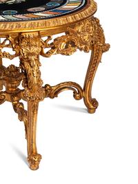 A Continental Giltwood, Specimen Marble and Micro Mosaic Center Table