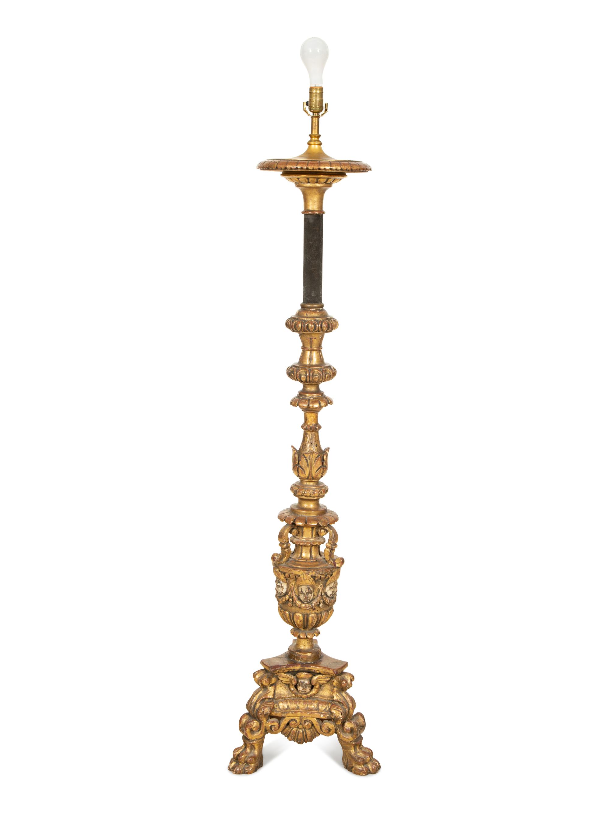 An Italian Giltwood Torchère Mounted as a Floor Lamp