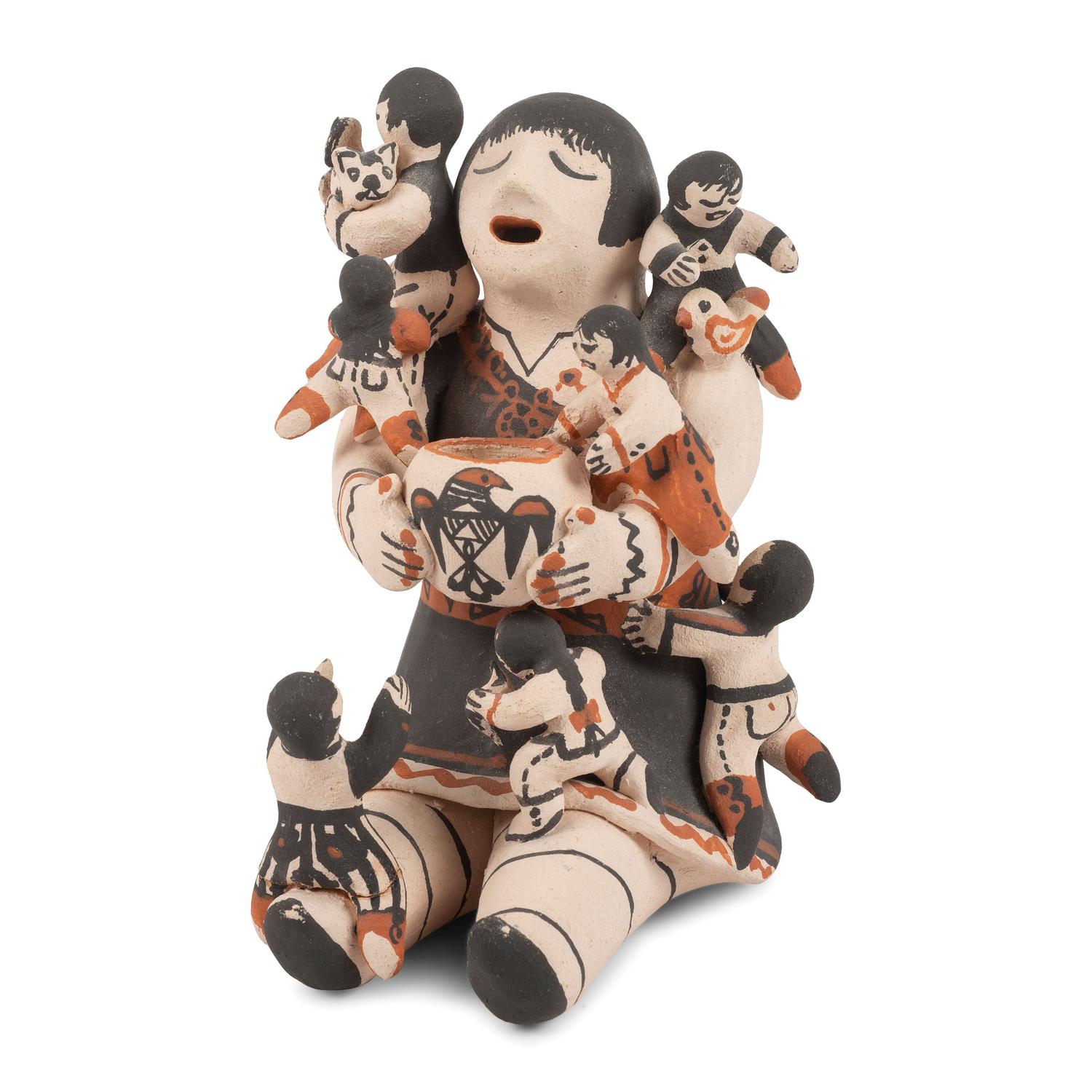 Pottery Storyteller Figure, with Seven Children