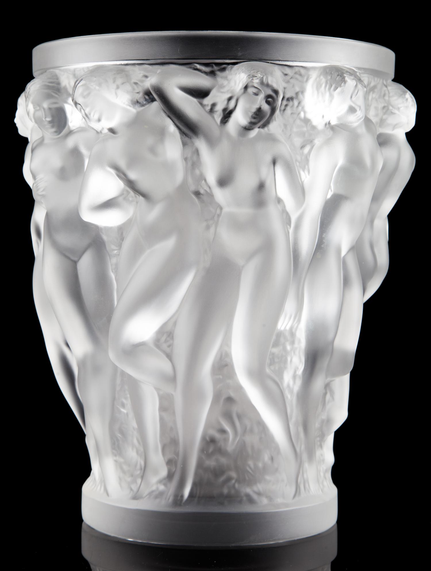 A Lalique Molded and Frosted Glass Vase Height 9 1/2 inches. — SECOND HALF 20TH CENTURY