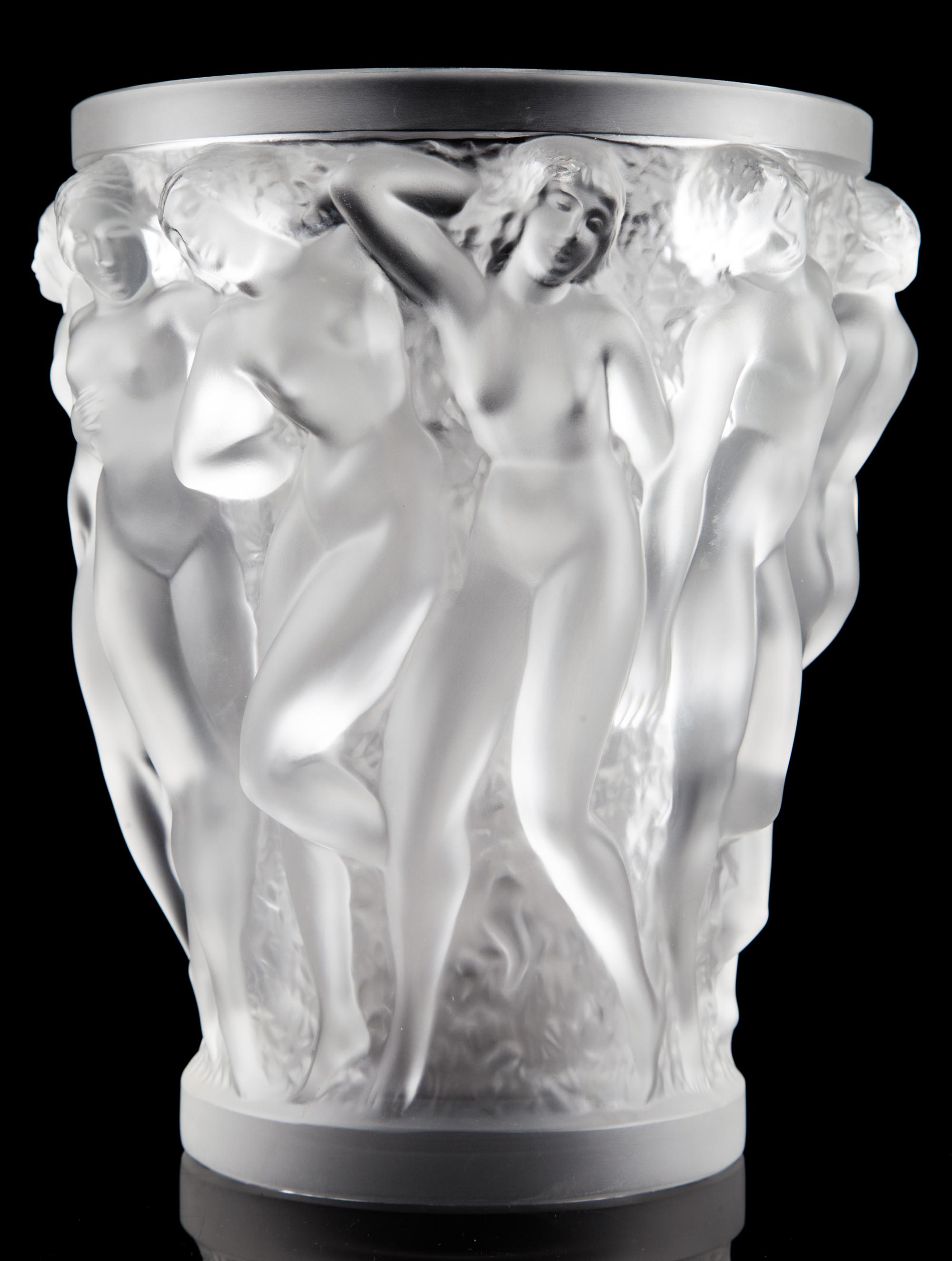 A Lalique Molded and Frosted Glass Vase Height 9 1/2 inches. — SECOND HALF 20TH CENTURY