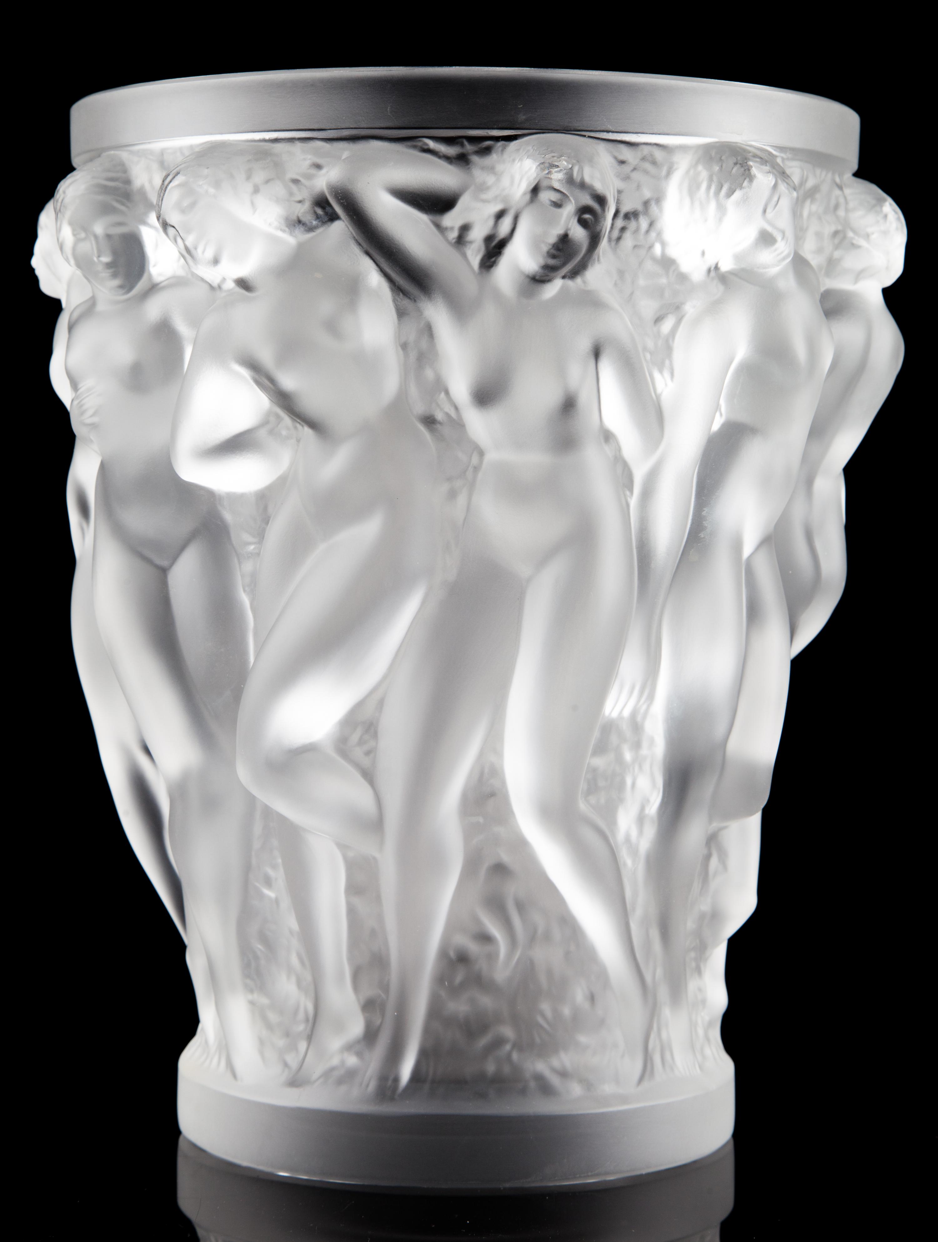 A Lalique Molded and Frosted Glass Vase Height 9 1/2 inches. — SECOND HALF 20TH CENTURY