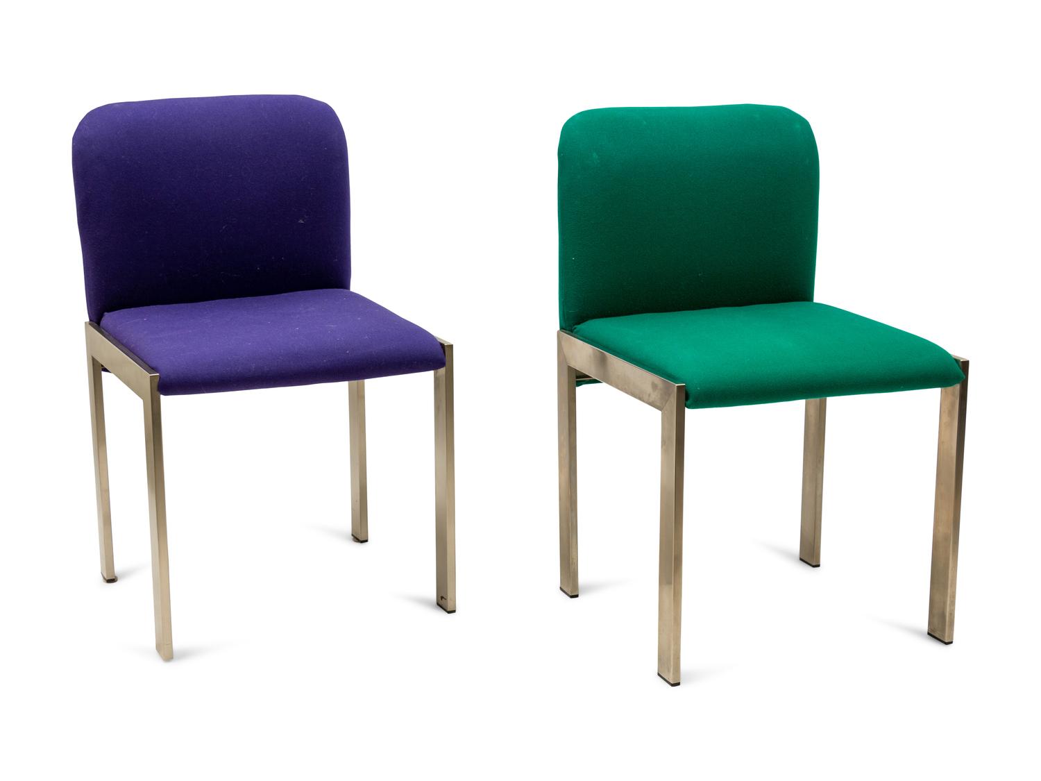 A Group of Four Neon Upholstered Modern French Side Chairs