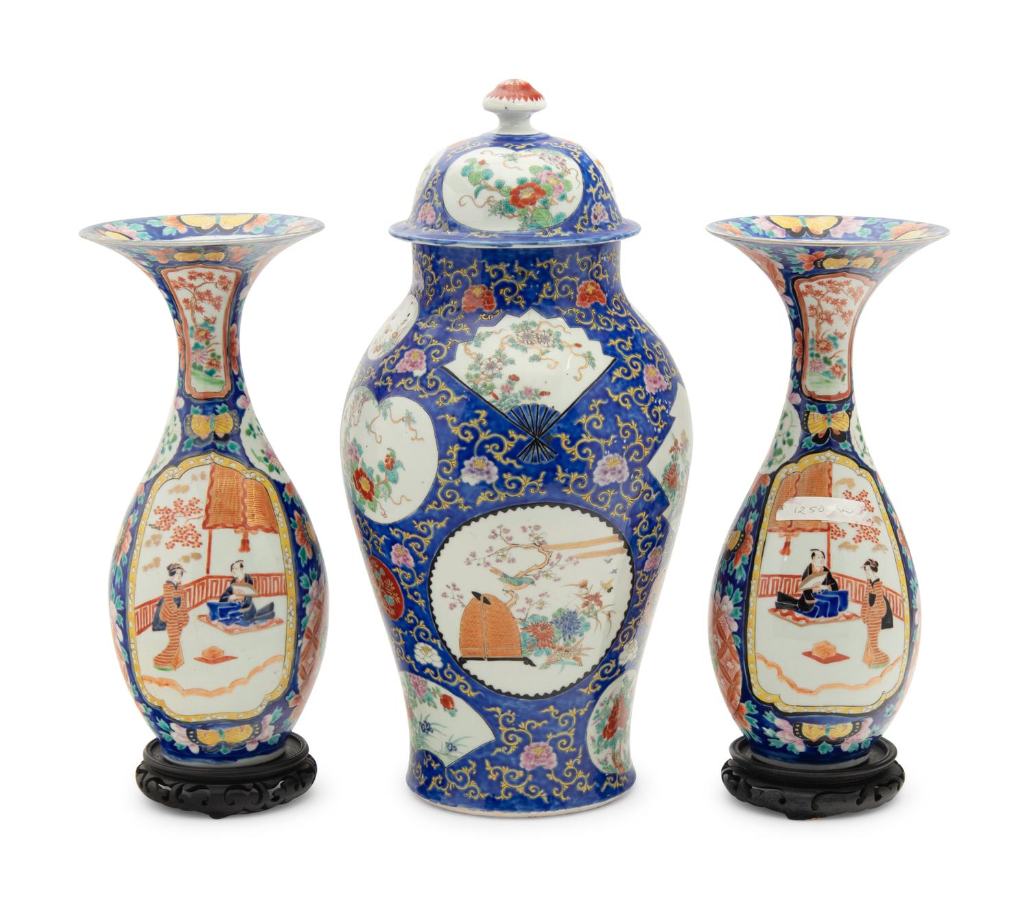 An Assembled Japanese Enameled Porcelain Garniture