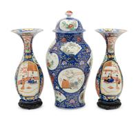 An Assembled Japanese Enameled Porcelain Garniture