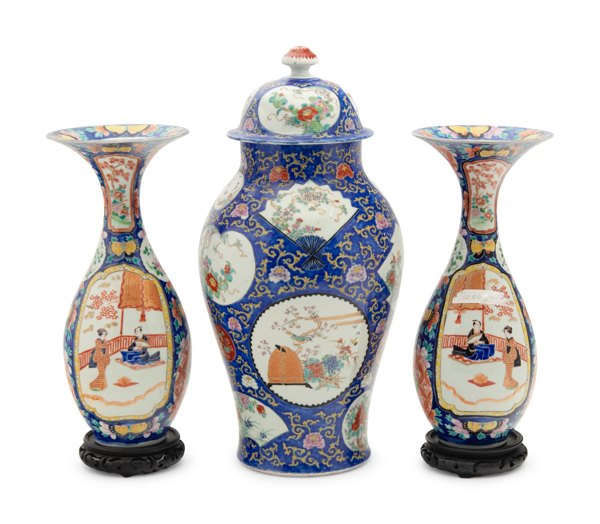 An Assembled Japanese Enameled Porcelain Garniture