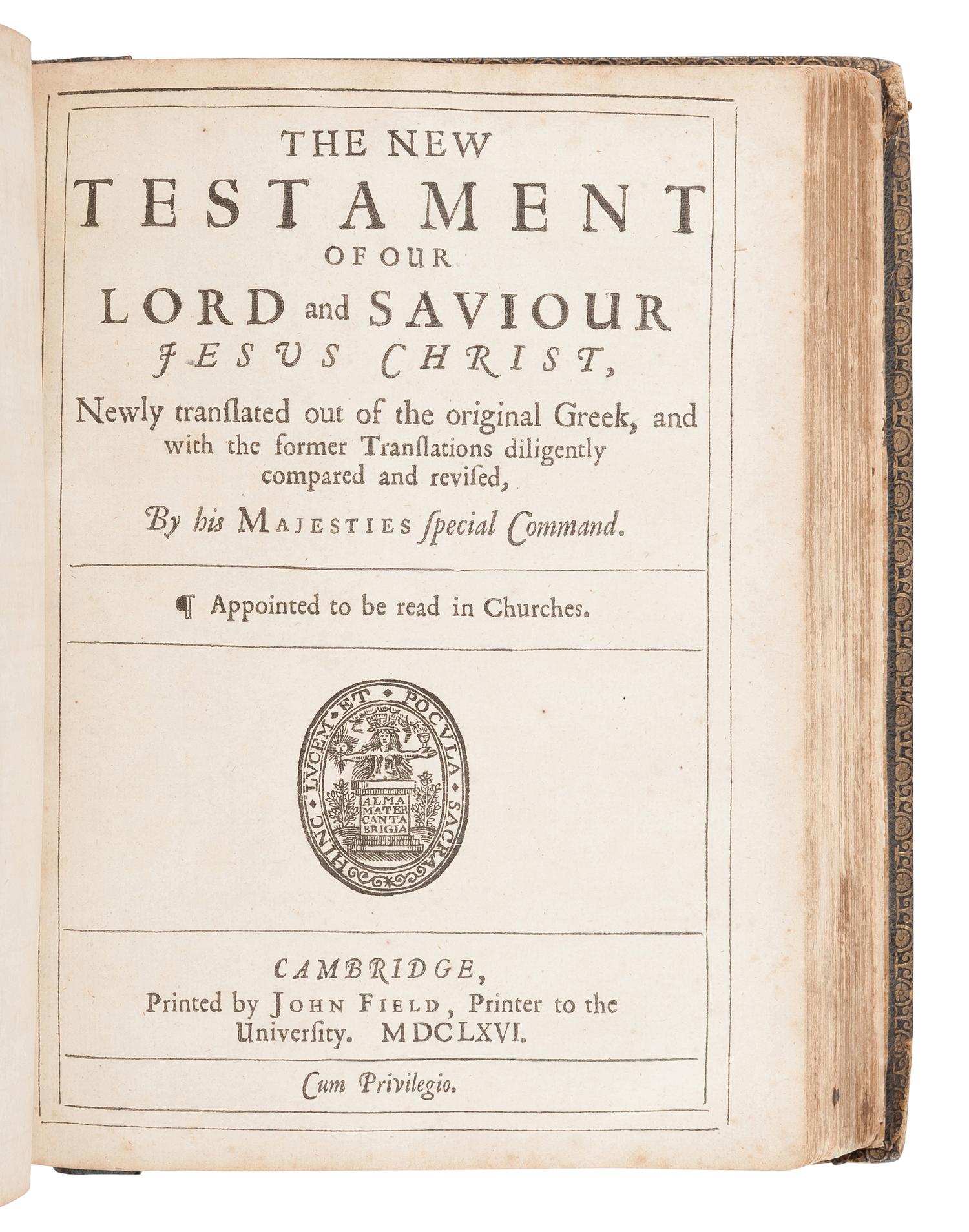 [BIBLE, in English]. The Holy Bible Containing the Old Testament and the New . -- Index Biblicus: or an Exact Concordance to the Holy Bible . -- The Whole Book of Psalms . Cambridge: John Field, 1668, 1666.