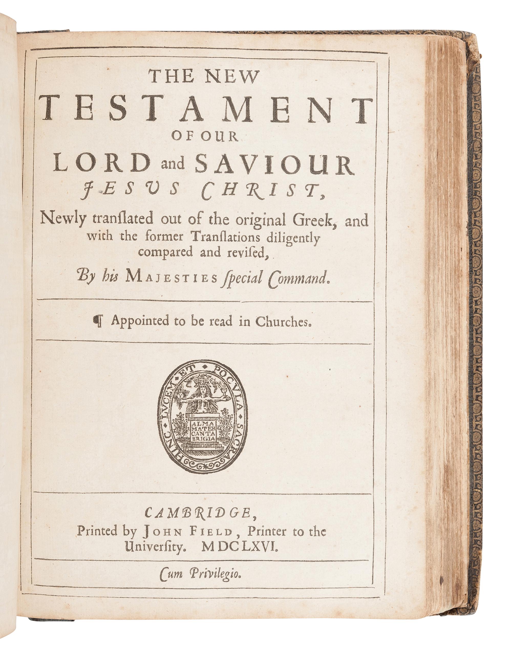 [BIBLE, in English]. The Holy Bible Containing the Old Testament and the New . -- Index Biblicus: or an Exact Concordance to the Holy Bible . -- The Whole Book of Psalms . Cambridge: John Field, 1668, 1666.