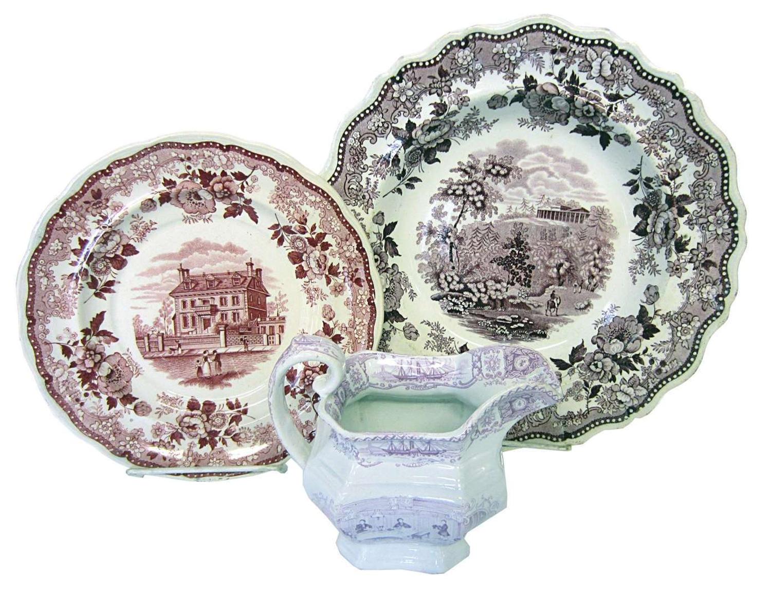 Group of thirteen Staffordshire transferware items various makers, first half 19th century